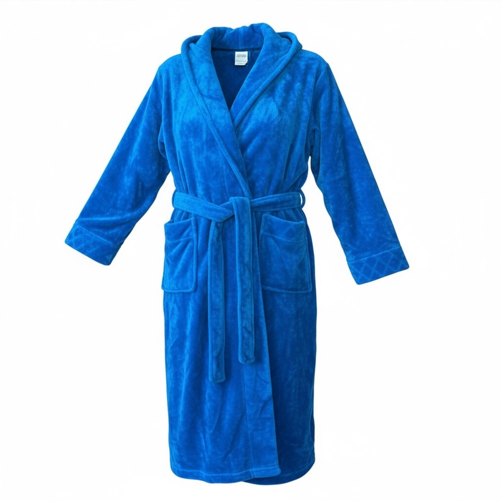 Liz Claiborne Plush Bathrobe, Royal Blue, Soft Fleece, Medium, Long Length with